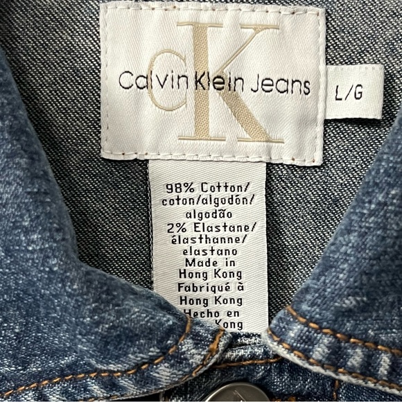 Vintage Calvin Klein Jeans Blue Denim Trucker Jean Jacket 90s Women Size LG - Picture 8 of 11